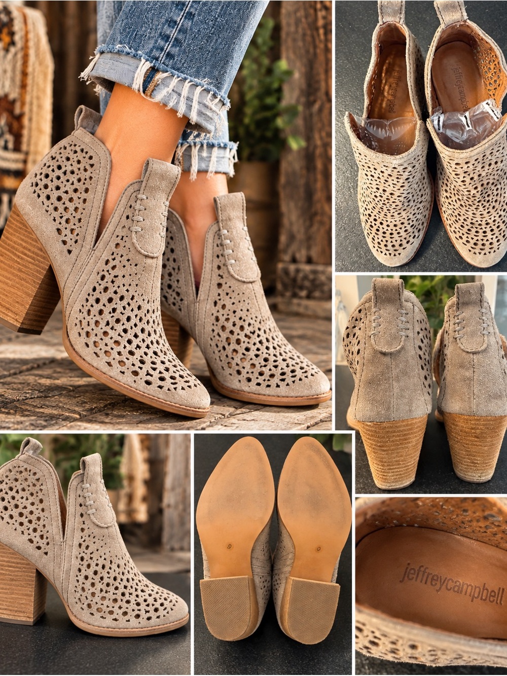 Jeffrey Campbell Perforated Suede Western Ankle Booties Size 9